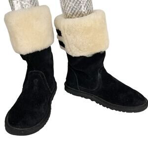 Ugg Australia Aleyah Boots Big Kid 5 Black Suede Sheepskin